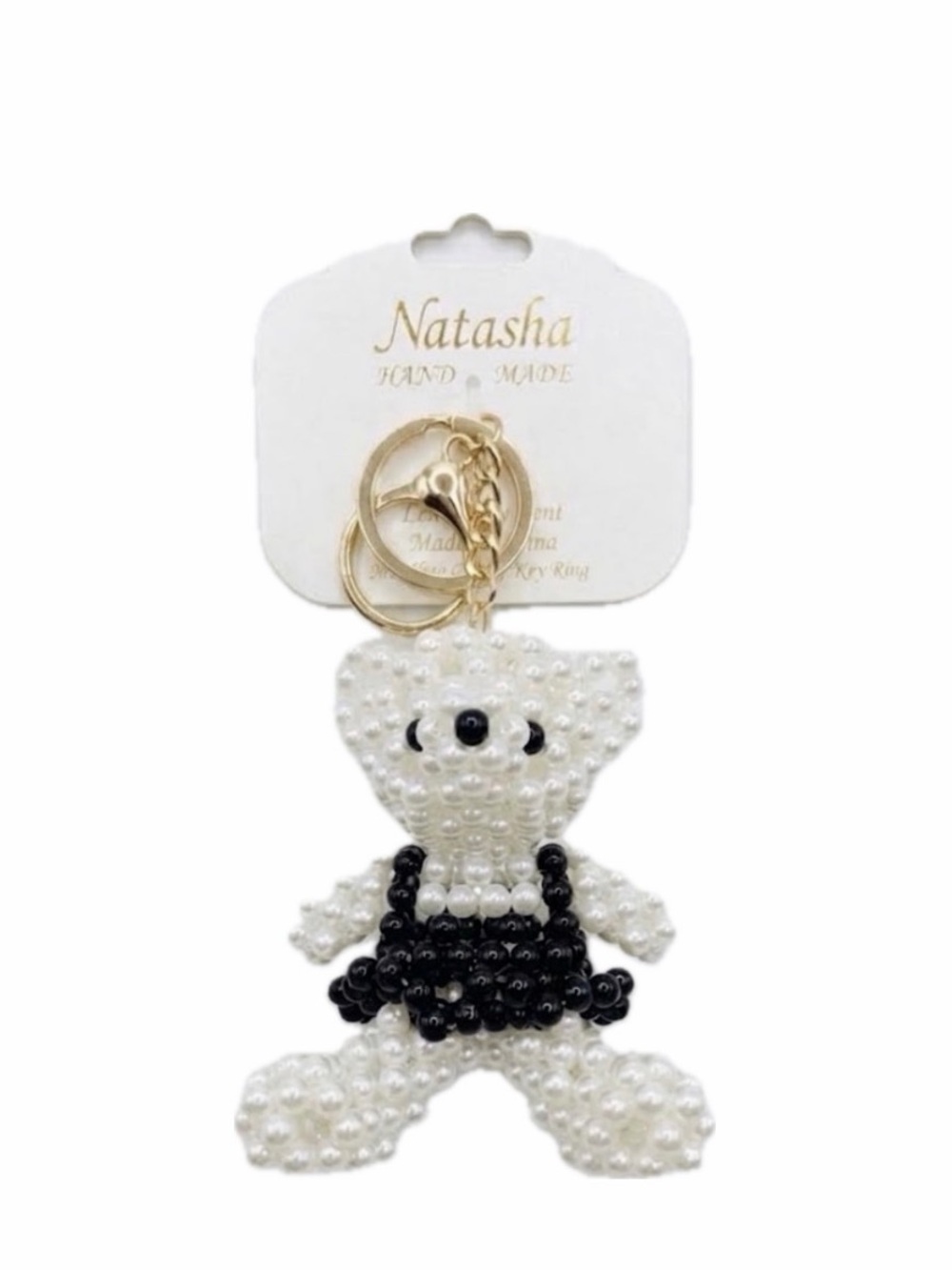 NWT ⚜️🖤⚜️ Natasha Pearl White Teddy Bear in Black Dress Keychain Bag Charm